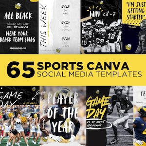 65 Sports Social Media Editable Template Bundle Teams Graphics Canva Instagram Travel Ball Game Day Instagram Kit