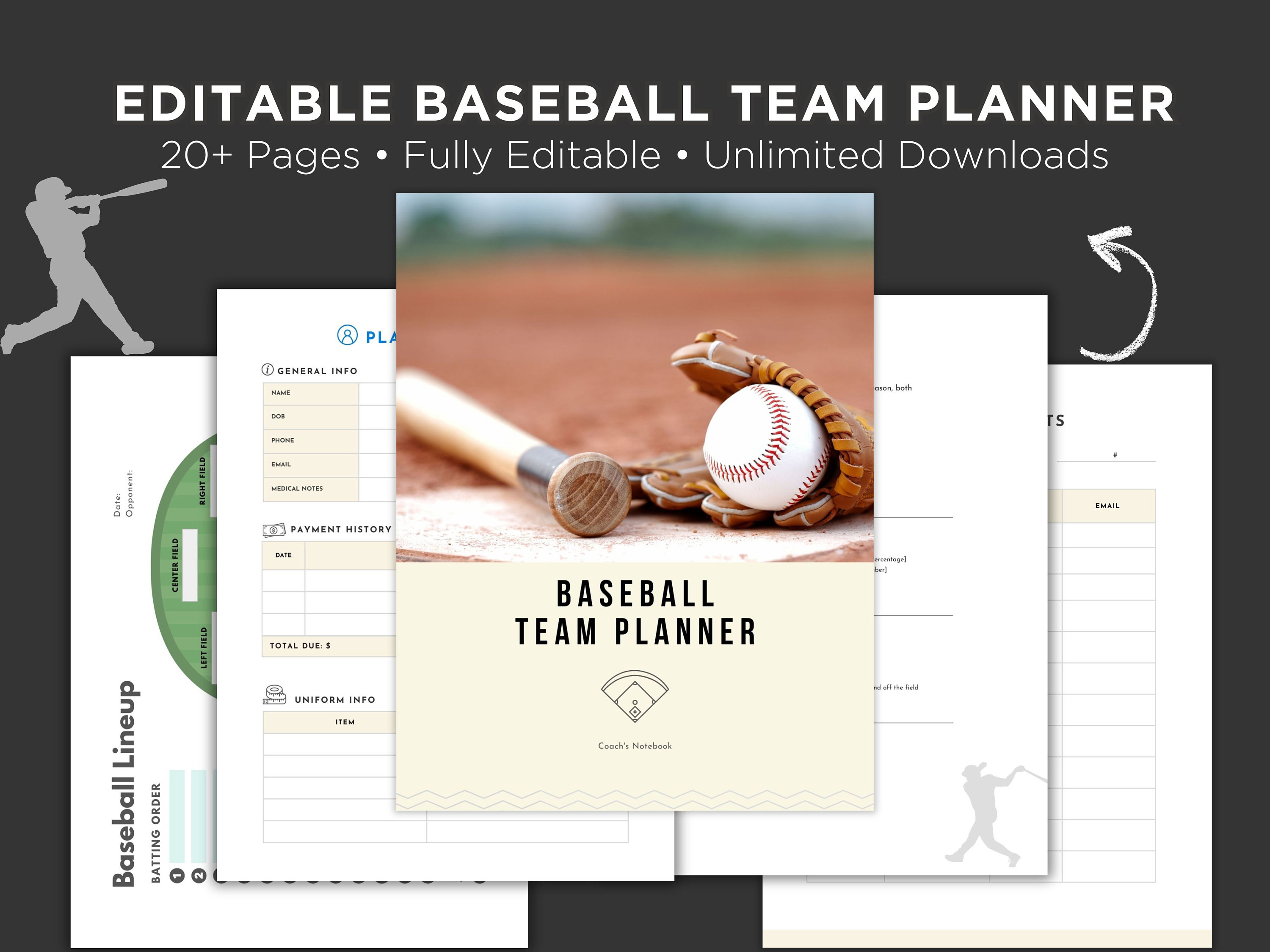 EDITABLE Baseball Coach's Planner Team Management Planner, Canva ...