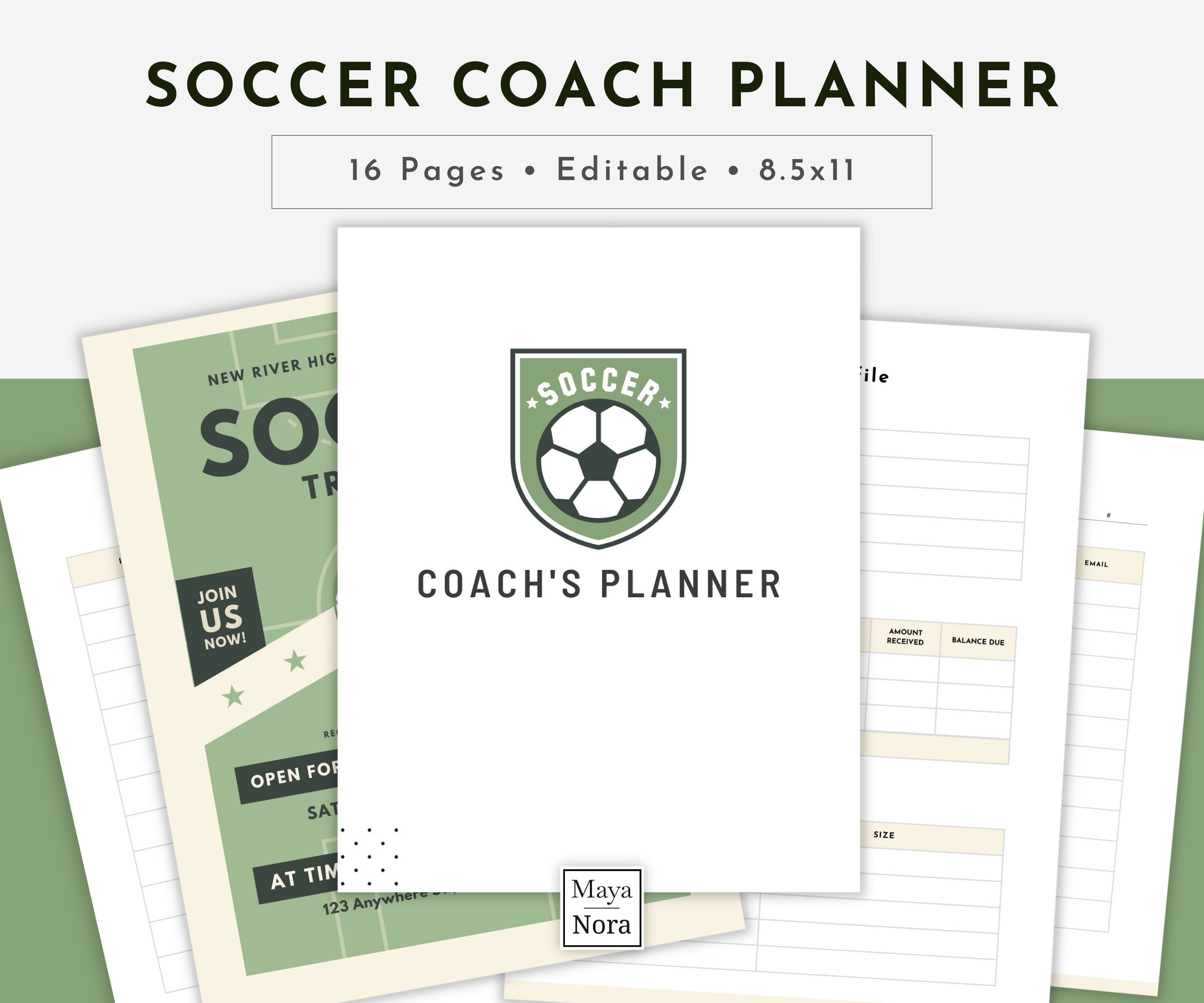 Editable Soccer Team Coach Planner Canva Template, Printable Soccer