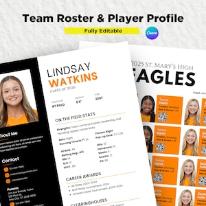 Travel Team Recruiting Roster College  Baseball Softball Soccer Editable Template Canva Template Showcase Tournaments Link to Resume