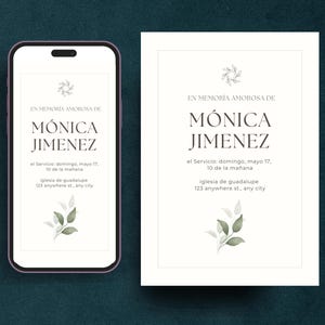 Spanish Funeral Announcement Tarjeta Funebre En Memoria de Funeral Evite Editable Español tarjeta para difuntos Plantilla Anuncio