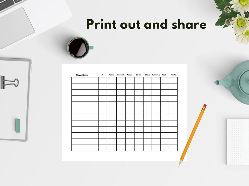 Editable Basketball Score Sheet Digital Download Basketball Scoresheet