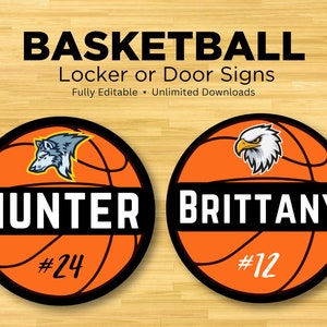 Cartello modificabile per armadietto da basket, stampabile, ritagliabile, decorazione per armadietto, squadra, viaggio, torneo, cartelli per porte con nome, modello per decorazioni scolastiche