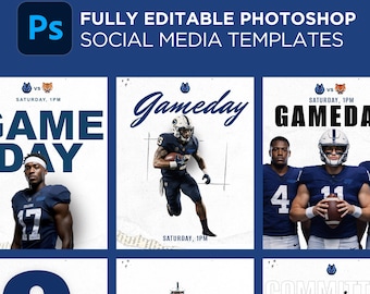 Photoshop Social Media, 6 Editable Templates Sports Team Graphics Instagram Facebook Committed Game Day Football Softball Baseball Bundle