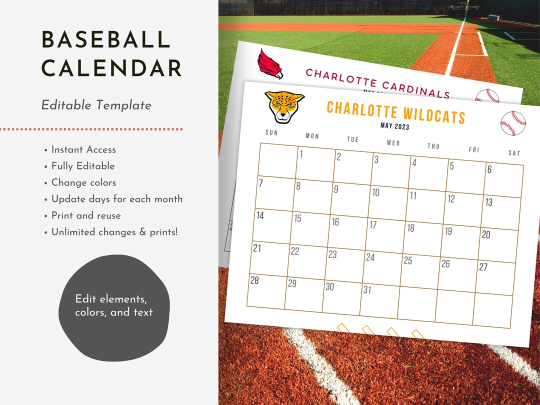 Editable Baseball Calendar Template Team Coach Sports Team Etsy