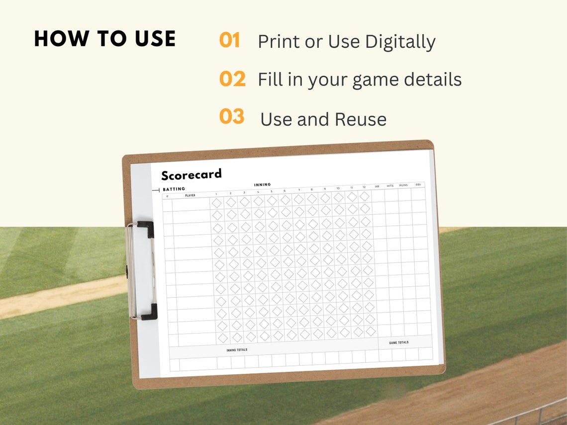 Printable Baseball Scorecard Softball Team Scorebook Play by Play