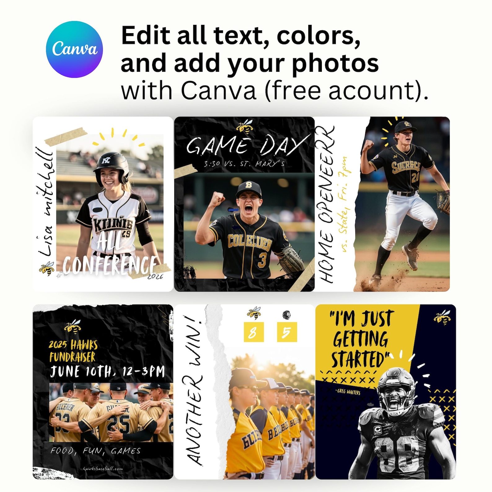 75 Sports Social Media Posts PLUS Reels Editable Template Bundle Team ...