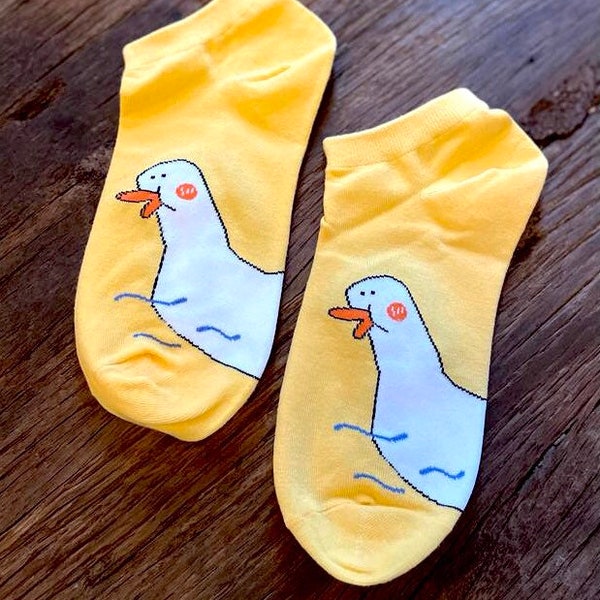 Cute Anime Enten Socken - Fashion Duck Goose Socks - Kurze gelbe Kawaii Socken - Cotton Japanese Style