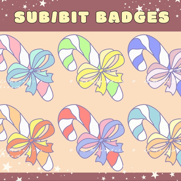 Kawaii Xmas Candy Cane Christmas Twitch Sub Bit Badges Streamer Gaming Emotes Cute Digital Christmas Stickers Discord Youtube