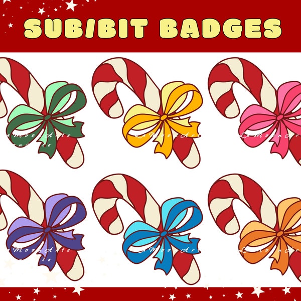 Xmas Candy Cane Christmas Twitch Sub Bit Badges Streamer Gaming Emotes Cute Digital Christmas Stickers Discord Youtube