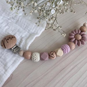 Pacifier chain with name ෆ - Pacifier chain personalized l Pacifier chain girl l Pacifier chain flower