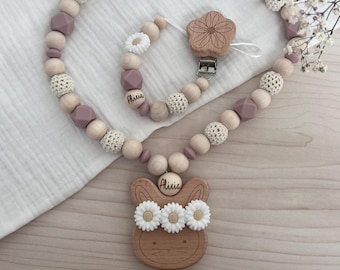 Pacifier chain and stroller chain set - Pacifier chain set | Pacifier chain with bunny design | Personalized stroller chain | Stroller chain for girls