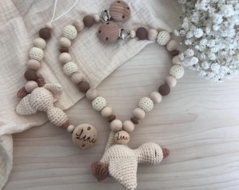 Pacifier chain set goose ෆ - Pacifier chain goose l Personalized stroller chain l Stroller chain goose l Pacifier chain set goose