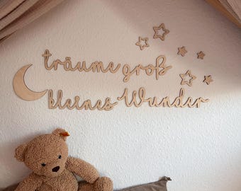 Lettering dream big, little miracle with moon and stars ෆ - Children's room decoration l Lettering baby room lettering l Wall decoration