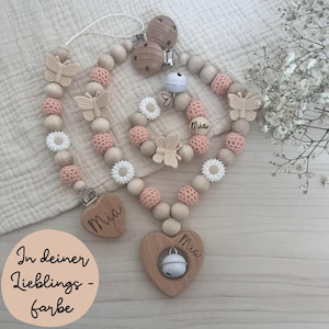 Cadena para chupete - Cadena para chupete con nombre | Cadena personalizada para cochecito | Cadena para chupete para niñas | Conjunto de cadena para cochecito para niñas