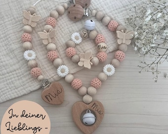 Pacifier Chain Set - Pacifier chain with name | Personalized stroller chain | Pacifier chain for girls | Stroller chain set for girls