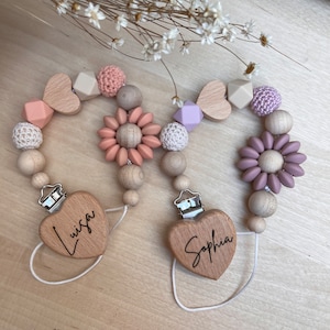 Pacifier chain flower ෆ - personalized pacifier chain l Gift birth girl l Girl pacifier chain with name