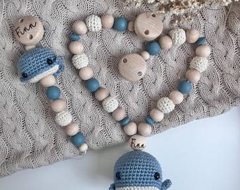 Pacifier chain set - Pacifier chain whale | Personalized stroller chain | Stroller chain whale | Pacifier chains stroller chain set