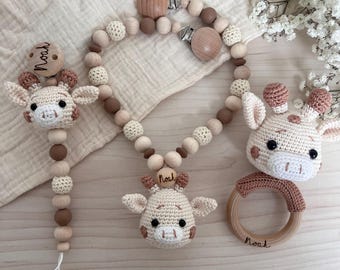 Pacifier chain set - Pacifier chain with name | Personalized stroller chain | Giraffe pacifier chain | Giraffe stroller chain set