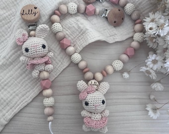 Pacifier chain and stroller chain set - Pacifier chain set | Pacifier chain with bunny design | Personalized stroller chain | Stroller chain for girls