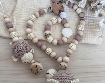 Pacifier chain set - Turtle pacifier chain | Personalized stroller chain | Turtle stroller chain | Stroller chain for girls