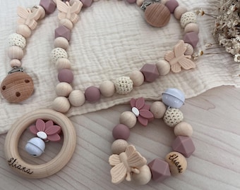 Pacifier Chain Set - Pacifier chain with name | Personalized stroller chain | Pacifier chain for girls | Stroller chain set for girls