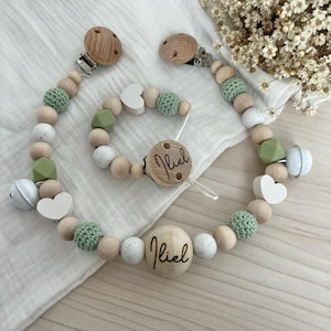 Schnullerketten Set ෆ - Schnullerkette personalisiert l Schnullerkette Kinderwagenkette Set l Junge Schnullerkette mit Name