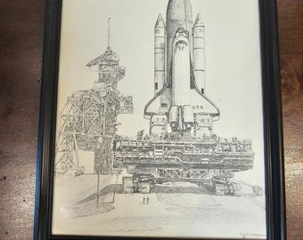 Vintage Nasa Challenger Space Shuttle Drawing by David Underwood