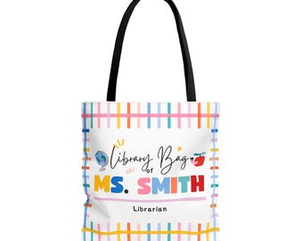 Librarian Name Tote Bag | Colorful Grid Library Design