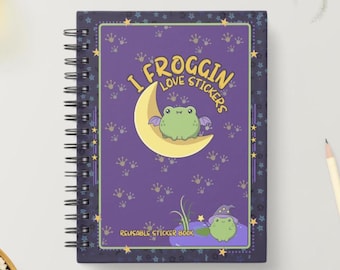 Álbum de pegatinas reutilizables de ranas: tamaño A5, Luna y estrellas
