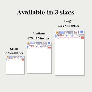 May include: Three sizes of notepad paper with a coding theme. The paper has a white background with blue and red illustrations of computer code, a keyboard, a lightbulb, and other coding symbols. The text "console.log(EdithNotes)" is printed on the paper. The sizes are 3.5 x 3.5 inches, 4.25 x 5.5 inches, and 5.5 x 8.5 inches.
