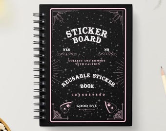 Libro de pegatinas reutilizables de Ouija: Álbum A5 negro y rosa