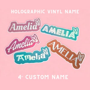 Personalized Butterfly Holographic Name Sticker: Custom Waterproof Label
