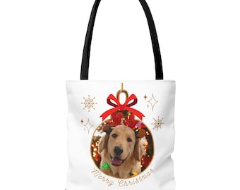 Custom Photo Ornament Tote Bag | Holiday Pet Keepsake (100% Polyester)
