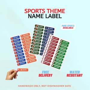 Personalized Sports theme Kids Name Label For School Supplies Sport Club Name Sticker, Basketball, Baseball, Football Sticker