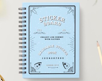 Libro de pegatinas reutilizables azules A5: Diseño de tablero de ouija místico