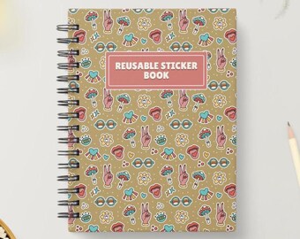 Libro de pegatinas reutilizables estilo bohemio retro: estampado moderno de los años 70, tapa dura A5