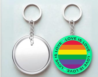 Llavero Love is Love Orgullo: Pin de botón LGBTQ+ arcoíris