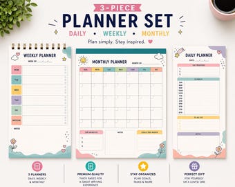 Colorful Tear-Off Planner Notepad: Daily, Weekly, Monthly with Stickers