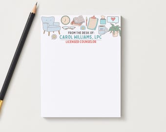 Custom Therapist Notepad | Personalized Counselor Gift | From The Desk Of | Mental Health Professional Stationery Pad