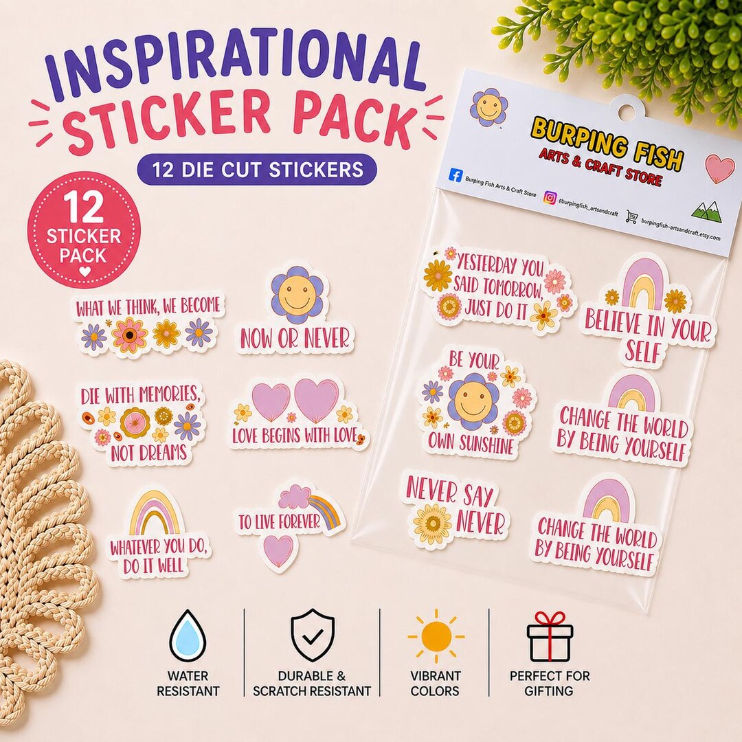 Inspirational Sticker Pack: Waterproof Vinyl Stickers for Women (12 Pcs ...