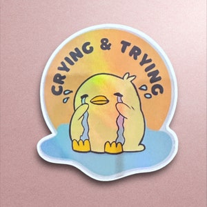 Crying Duck Sticker: Holographic Vinyl, Funny Meme Gift