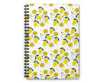 Lemon Pattern Spiral Notebook | Ruled Notebook, Citrus Floral Cover