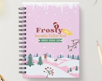 Álbum de pegatinas de invierno: Almacenamiento reutilizable navideño rosa, A5, encuadernado con alambre