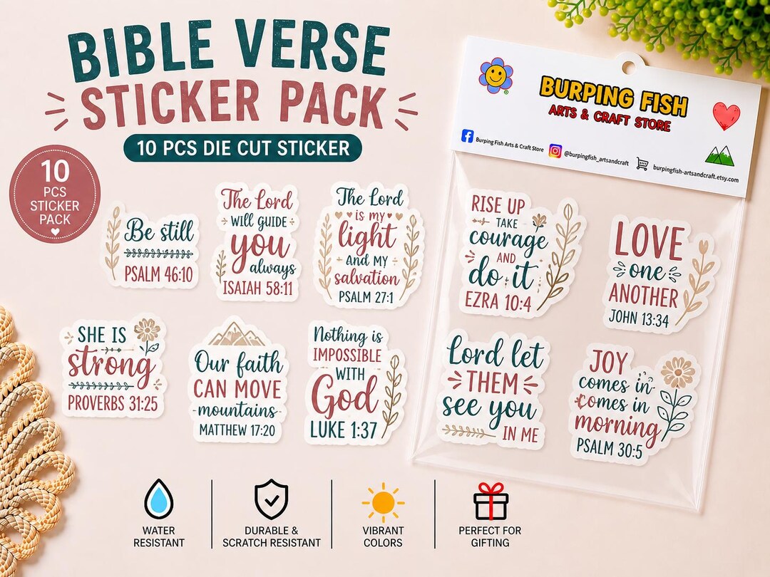 Bible Verse Sticker Pack: Waterproof Christian Stickers, 10 Pcs - Etsy