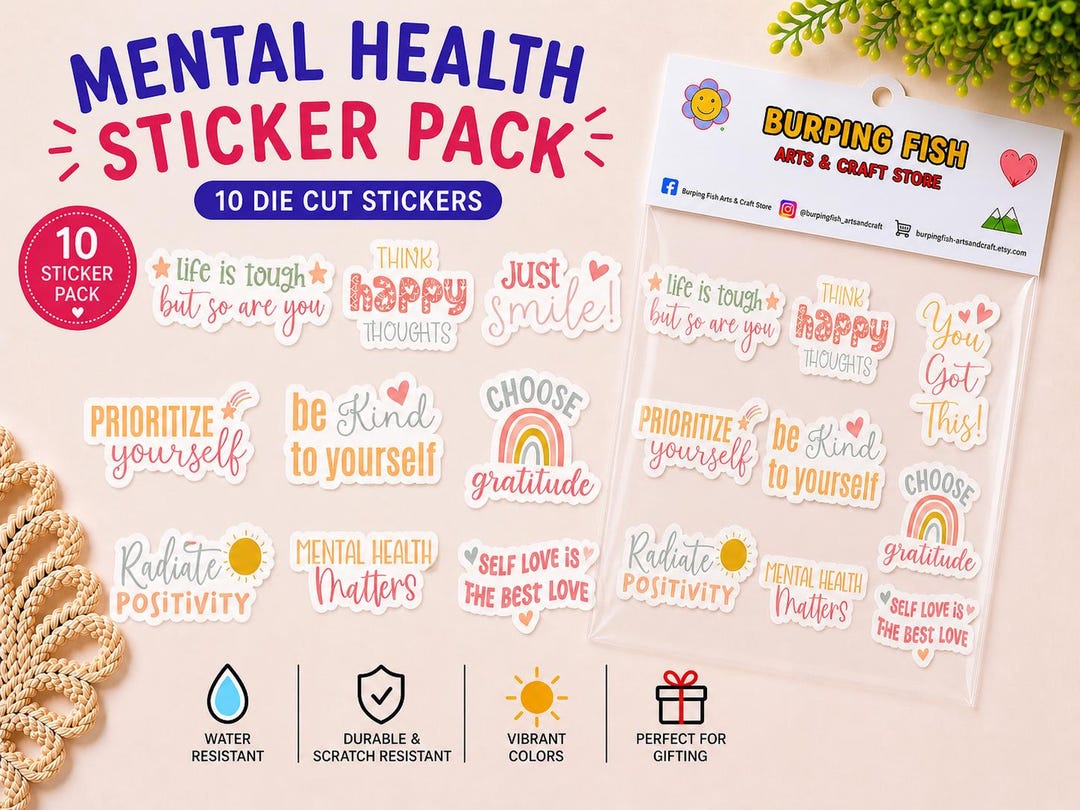 Mental Health Stickers: Positive Affirmations, Waterproof Vinyl (10 Pcs ...