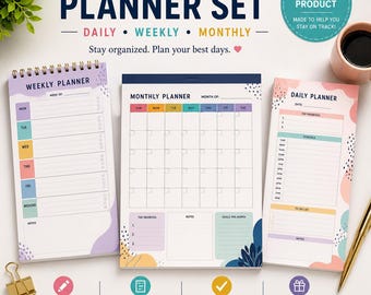 Colorful Tear-Off Planner Notepad: Daily, Weekly, Monthly with Stickers