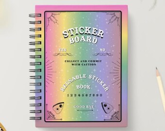 Álbum de pegatinas Ouija arcoíris: Libro de pegatinas reutilizable, tamaño A5, encuadernado con alambre