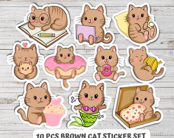 Cat Sticker Pack, Cute Stickers 10 pcs