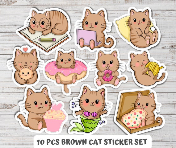  100 Pcs Cute Cat Stickers, Aesthetic Cat Waterproof Vinyl  Stickers for Water Bottle Kids Adults Girls Women Kitten Stickers
